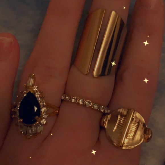 Gorgeous Stackable Knuckle Ring Set Black Jewel & Bling Rings Gold boutique NEW - Picture 14 of 17